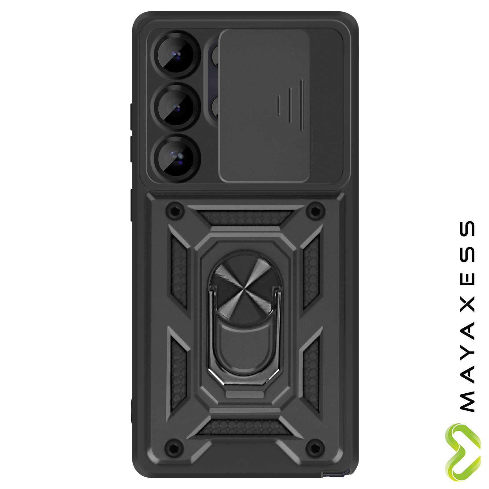 Coque Antichoc Noir avec Bague Magnétique Mayaxess Samsung S25 Ultra