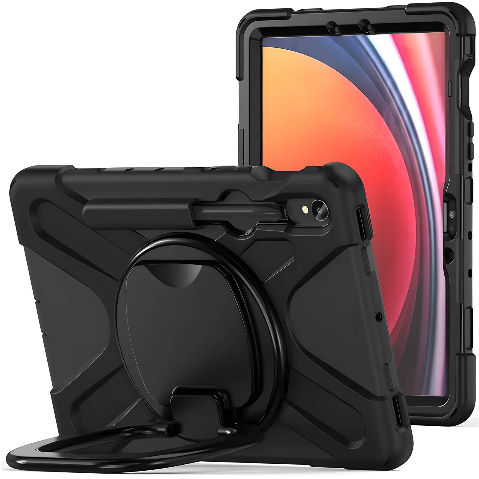 Coque Antichoc, Poignée rotative - Noir p. Samsung Galaxy Tab S9, S8 et S7