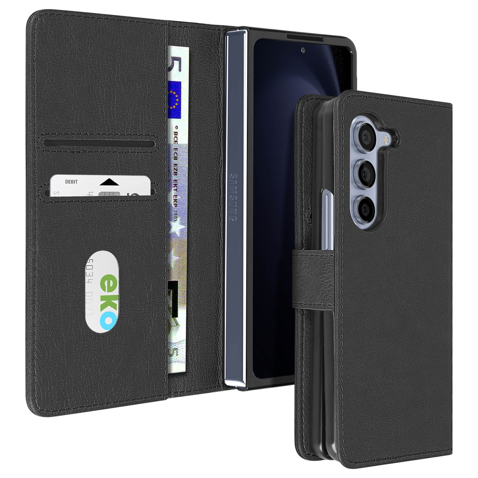 Coque Samsung Galaxy Z Fold 5 Portefeuille, série Chesterfield - Noir
