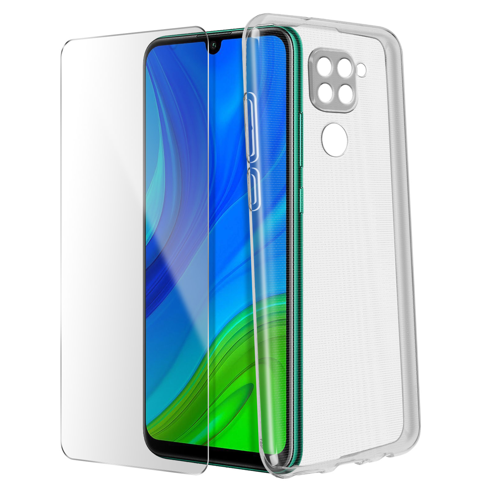 Pack Protection 360° Xiaomi Redmi Note 9 : Coque Silicone Gel + Film Verre