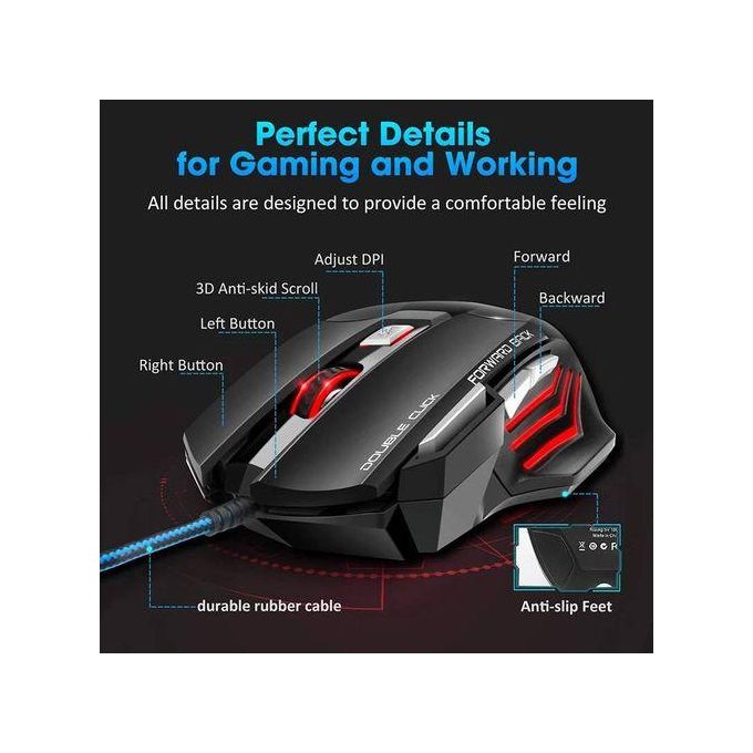 souris SH 3200 DPI réglables et 7D LED Optique Souris de jeu filaire USB pour Gamer PC